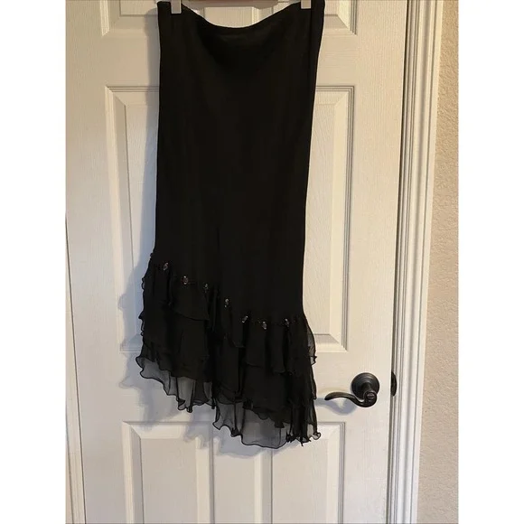 Vintage Ice Black 100% Silk Asymmetrical Sz 14 Whimsigoth Grunge Beaded Fairy - Picture 6 of 6